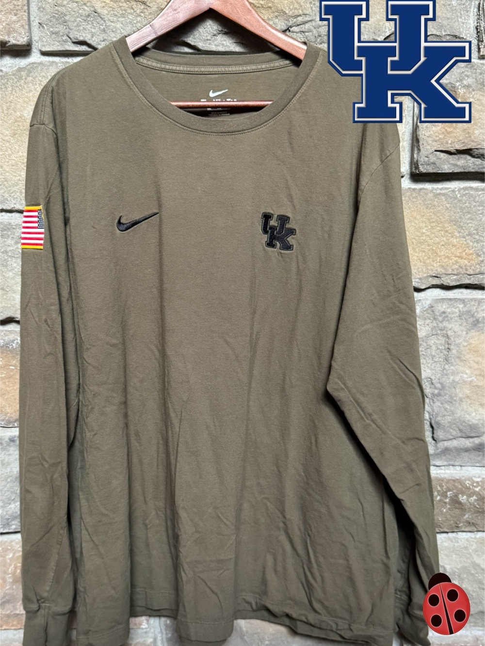 Men’s Nike Olive Green Long Sleeve Tee with Black UK Logo -XXL